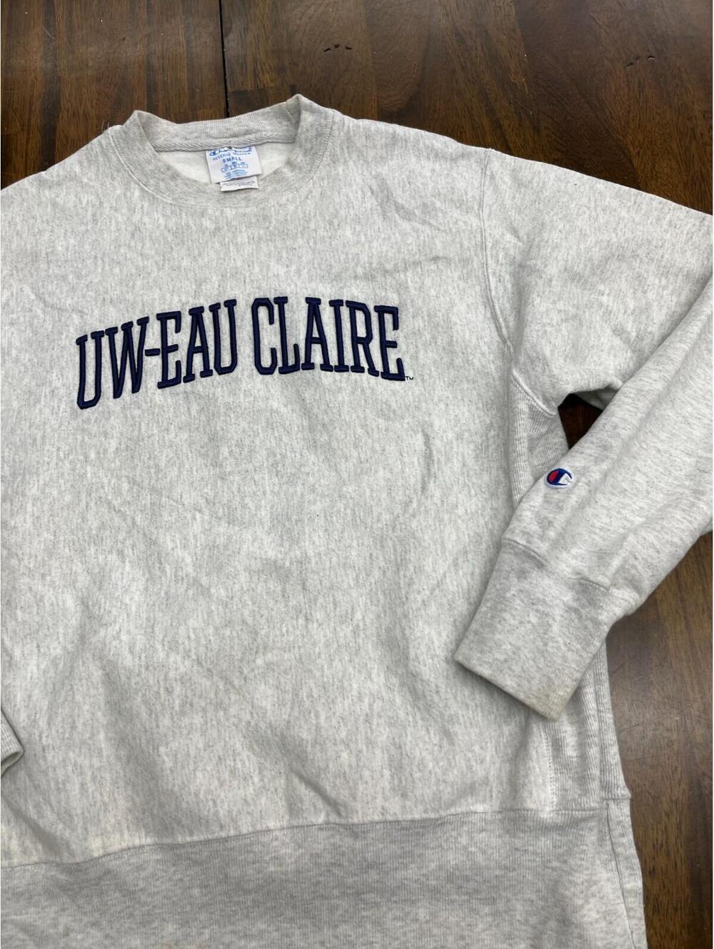 Champion Reverse Weave UW Eau Claire Crewneck Sweatshirt Gray Small Embroidered